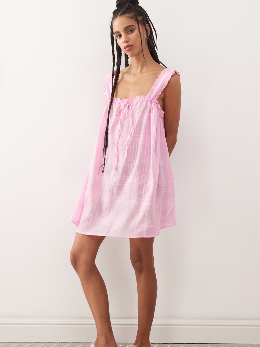 COLLUSION plaid swing beach dress in pink by ASOS
